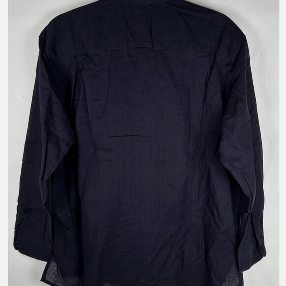 Vintage Esprit Dark Blue Embroidered Sunflower Button Up Top Sz M Cotton Linen - Picture 2 of 5